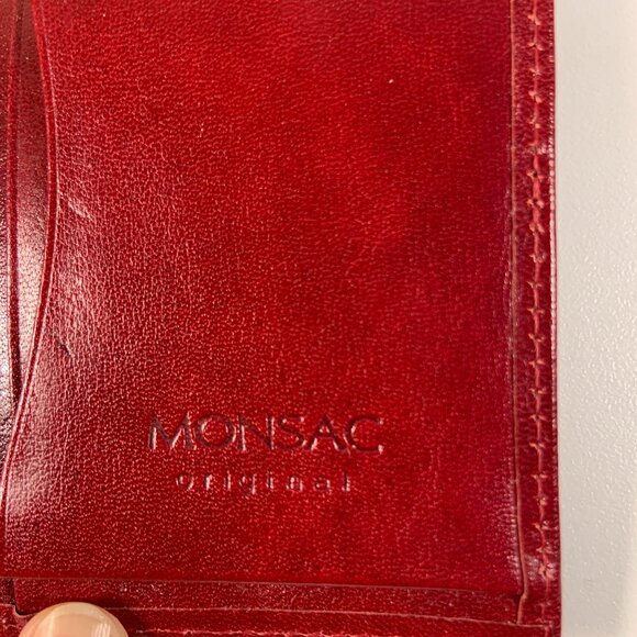 Vintage Monsac Leather Card Holder Wallet SLG Red Scarlet Small Leather Good - Picture 3 of 9